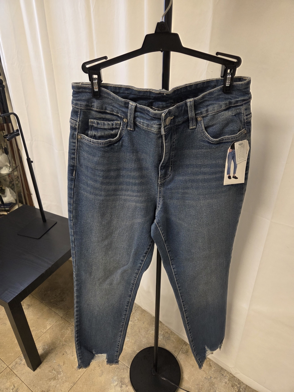 Time and Tru Straight Leg Jeans in Medium Blue Wash with Raw Hem